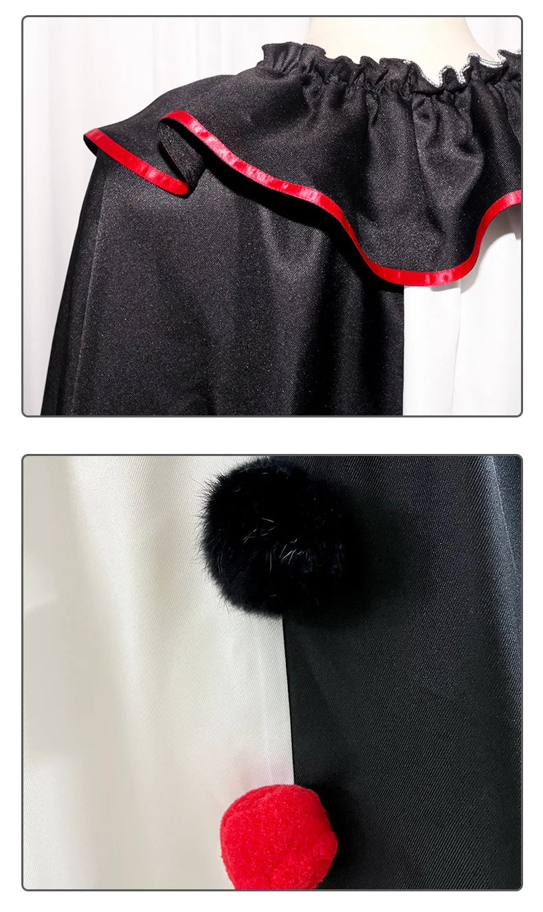 Horror Clown Cos Costume Halloween Women's Black and White Cloak Masquerade Adult Cosplay Role-playing Costume - Big Tim's Magic Emporium