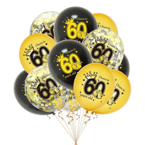 12pcs Happy Birthday Party Balloons 30th 40th 50th 60th Birthday Party Black Gold Latex Balloons Adult Birthday Party Decoration