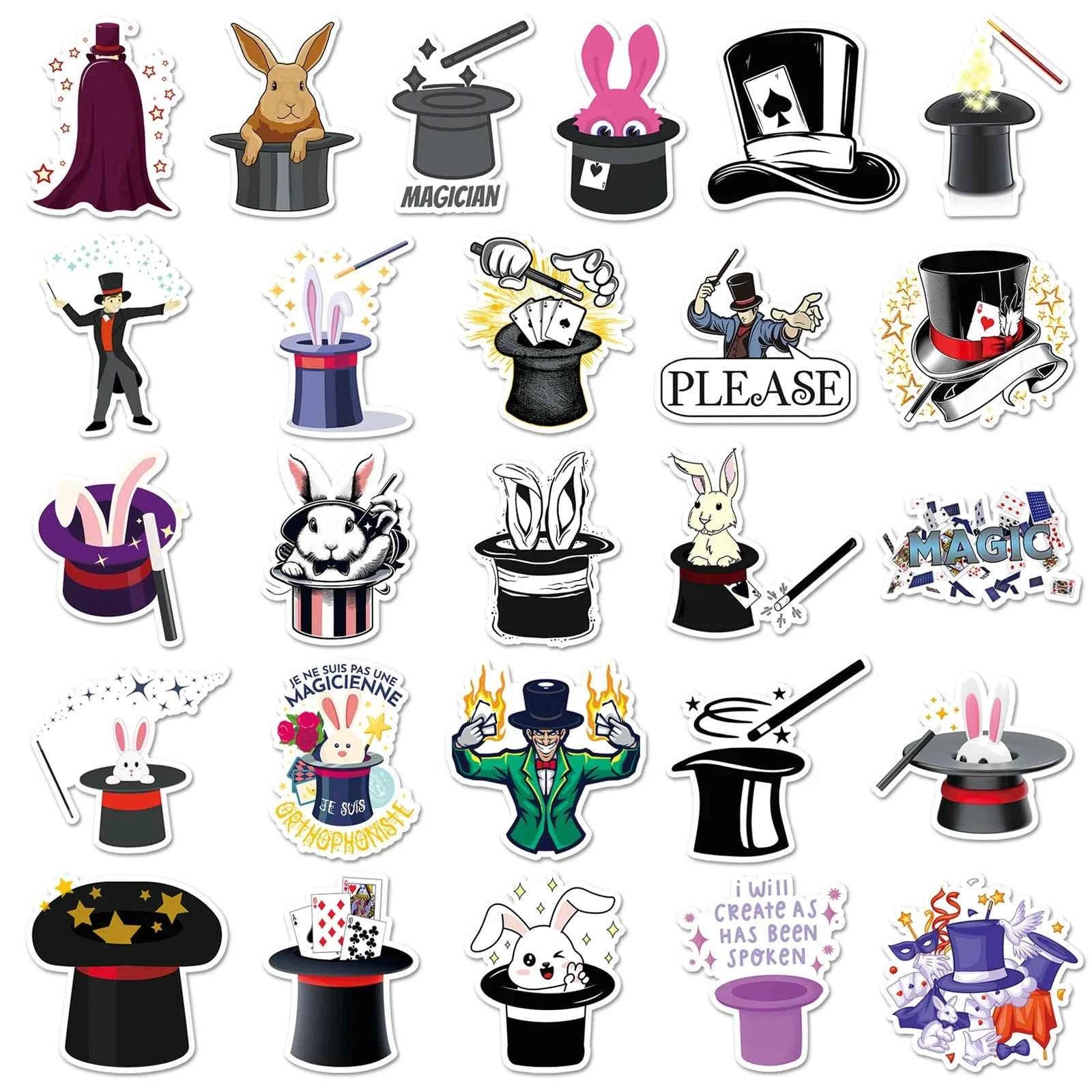 53PCS Magician Sticker Cartoon Creative Graffiti Magic Material Can Decorate Luggage Gift Stationery Waterproof Sticker Kids Toy