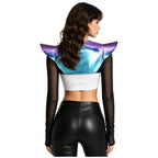Metallic Shoulder Armor Shrug Crop Top & Sleeves Futuristic Pauldron Stage Costume