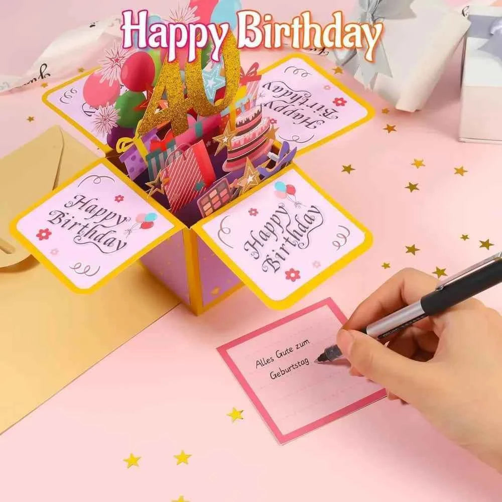 Happy Birthday Greeting Card With Envelope 3D Gift Box 18/30/40/50/60th Years Old Birthday Wishes Message Card Party Gift