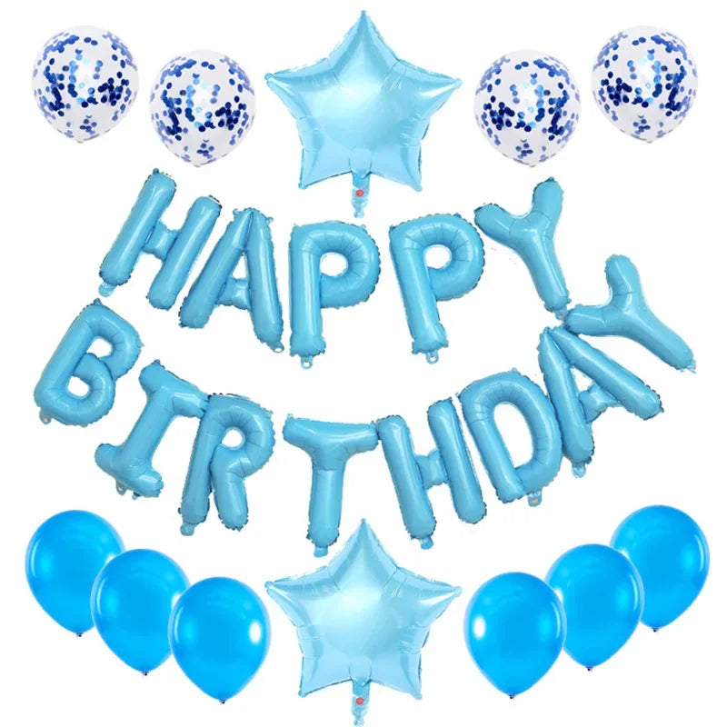 25Pcs/Set Happy Birthday Balloons Blue Foil Letter Balloon 12inch Confetti Latex Balloon For Boy Birthday Party Decoration