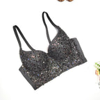 Sequined Glitter Bustier Crop Top & Beaded Stage Camisole