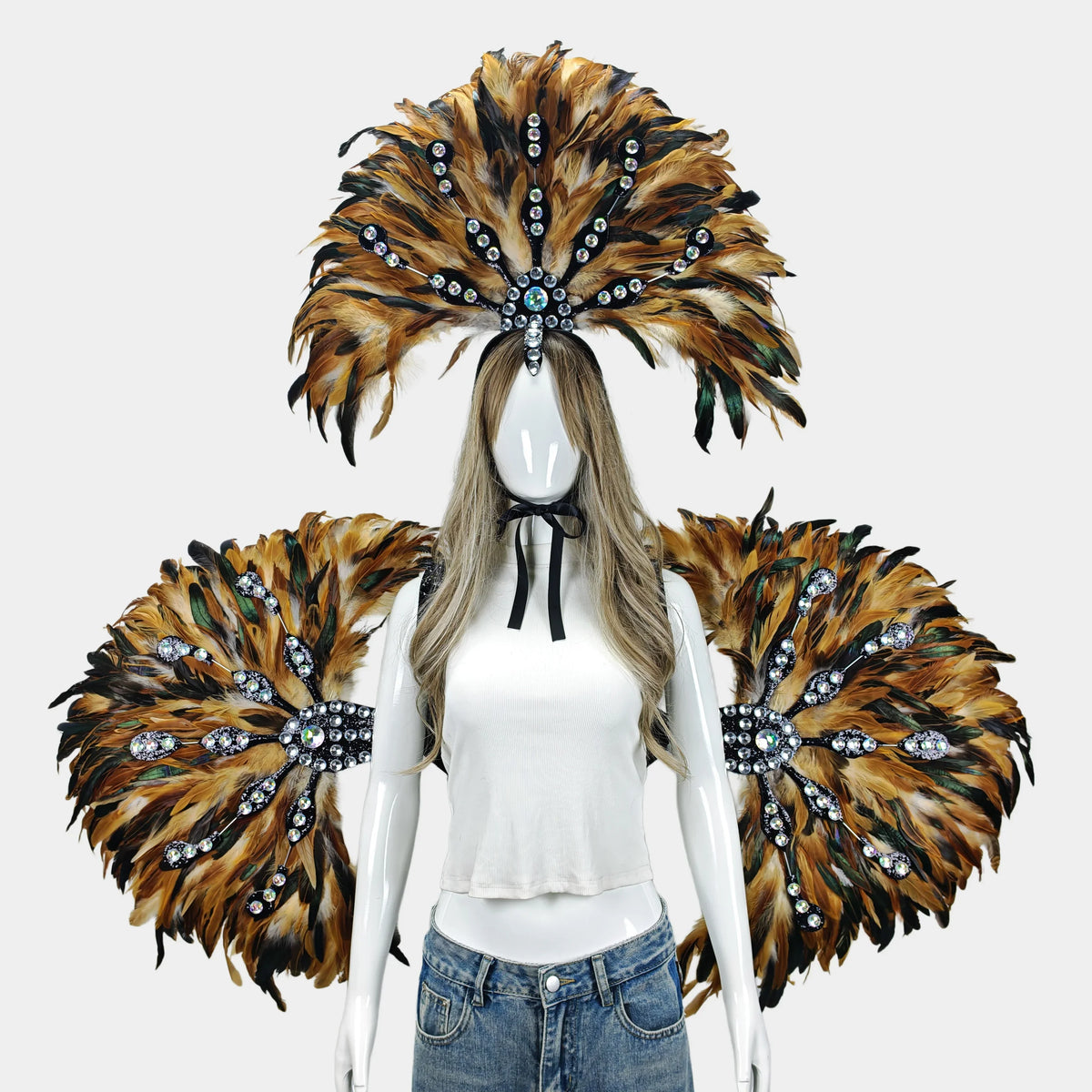 Unisex Artisanal Feather Headdress & Wings Carnival Performance Set