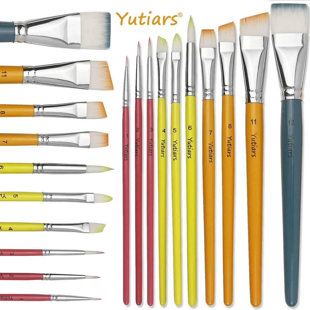 12pcs Professional Face Painting Brush Set with Nylon Bristles, Wooden Handle, Versatile for Watercolor & Embossing