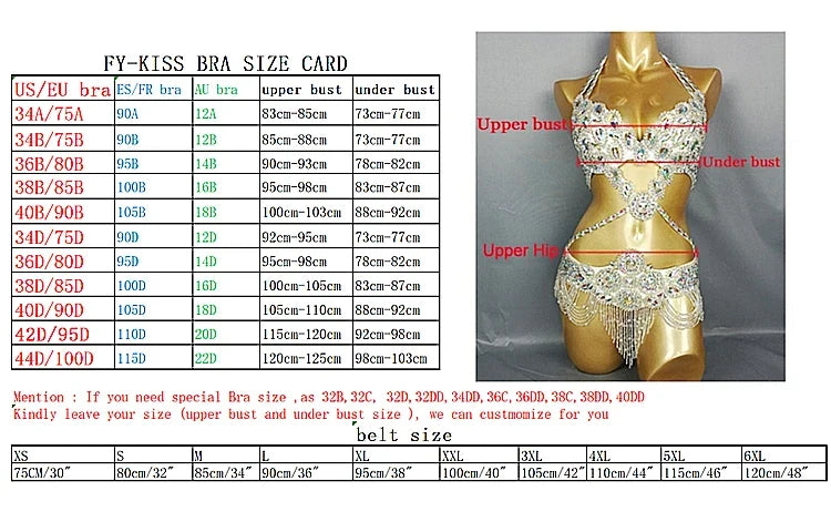 Dazzling Samba Carnival Wire Bra & Belt Rainbow Crystal Costume Set