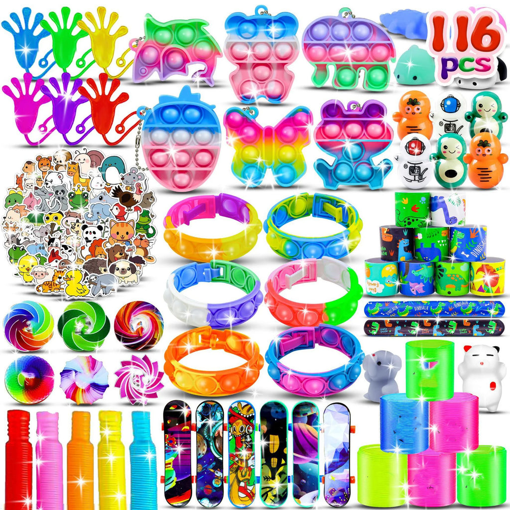 117/124Pc Kids Birthday Party Popular Pinata Stuffed Toy Finger Skateboard Tumbler Fidget Toys Carnival Prize Pinata Filler Gift