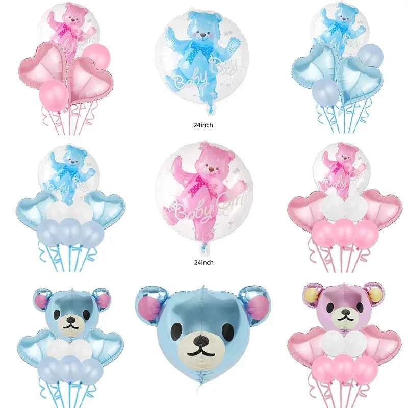 4D Transparent Baby Shower Boy Girl Bear Bubble Ball Kids 1st Birthday Party Blue Pink Helium Balloon Gender Reveal Decoration