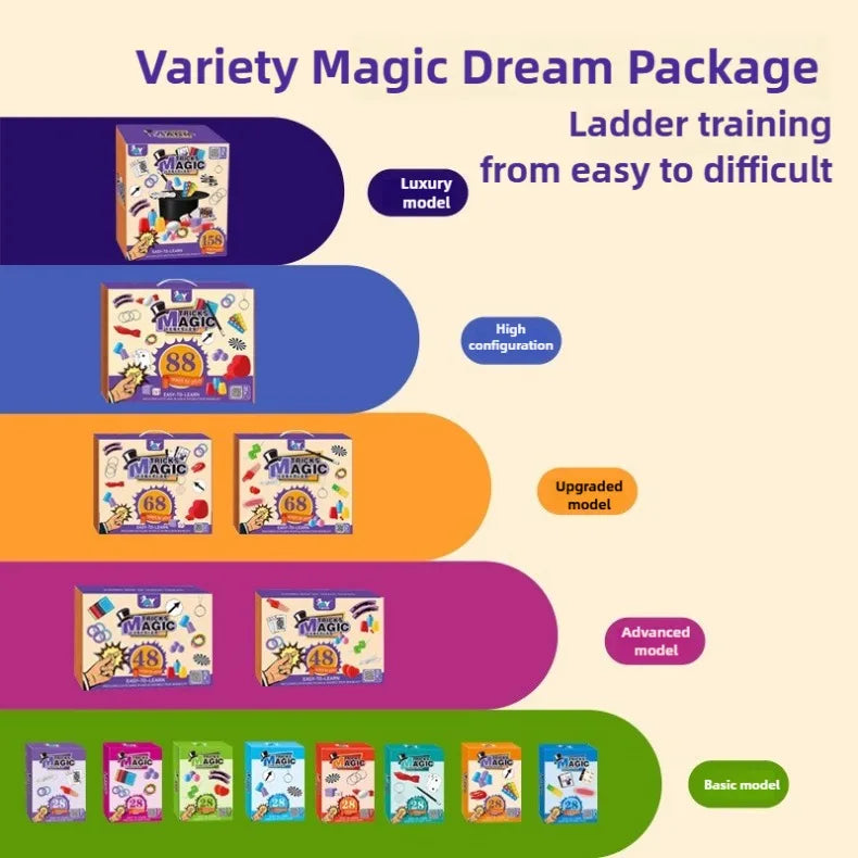 Magic Tricks Kit Beginner Children Magic Set with Performance Props Interactive Playing Cards Illusion Toys Close-up Magic Props