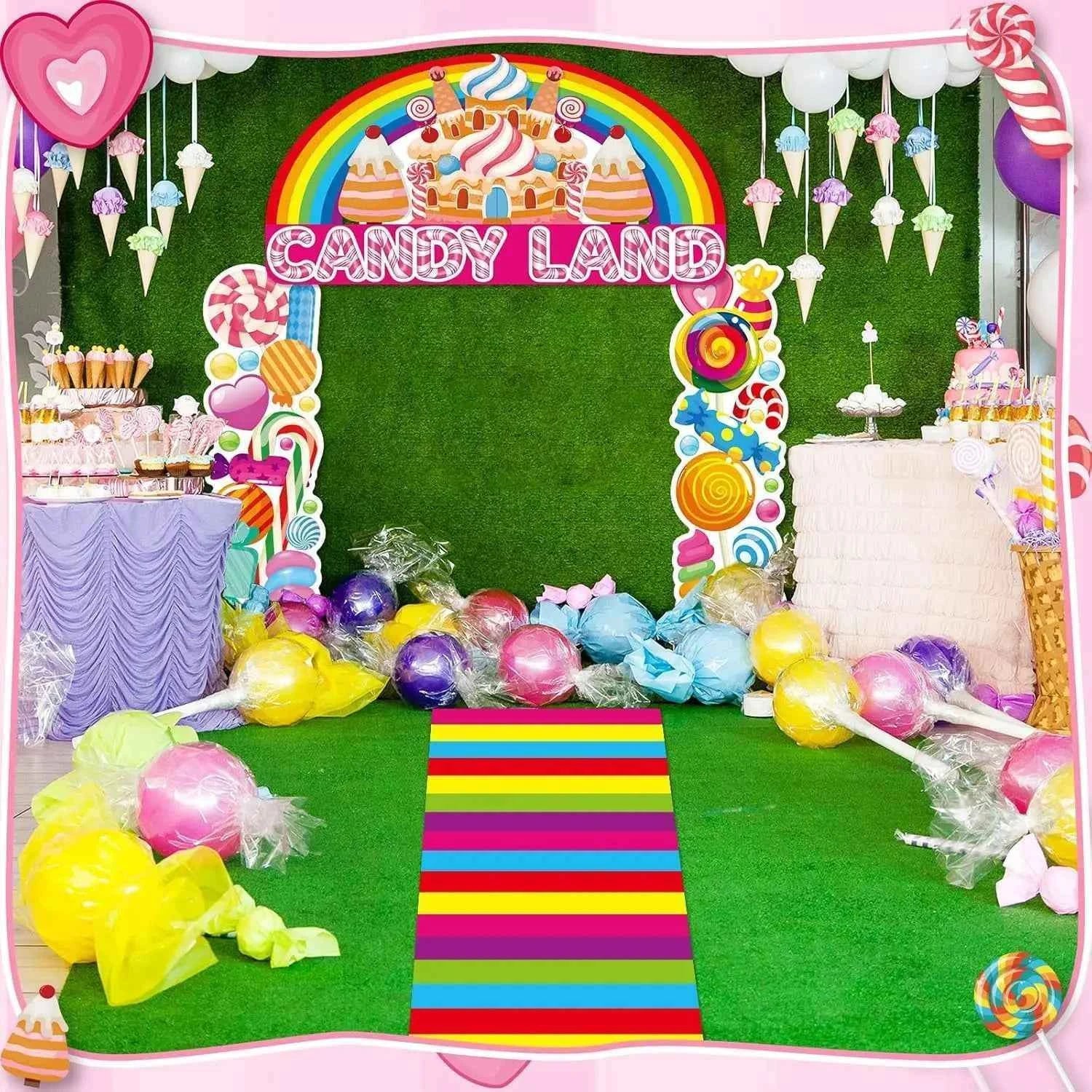 4Pcs Sweet Candyland Party Decorations Candy Door Covers Christmas Hanging Banner Backdrop Candy Land Store Porch Sign Colorful