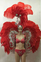 Ornate Red Feather & Rhinestone Carnival Set