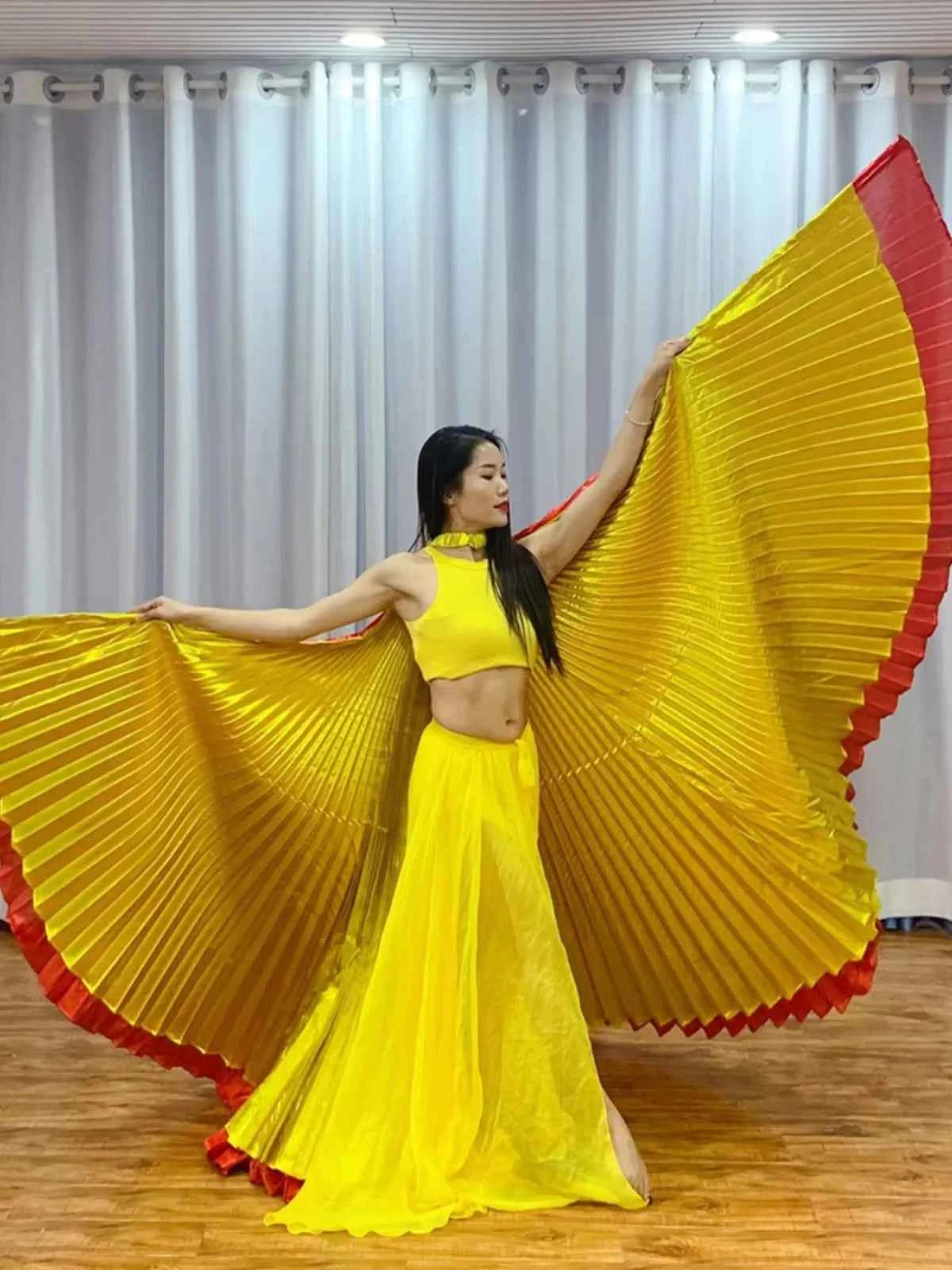 Two-Color Golden Wings Belly Dance Performance Props Stage Show Accessories Options Egyptian Alas Isis Wings With Sticks