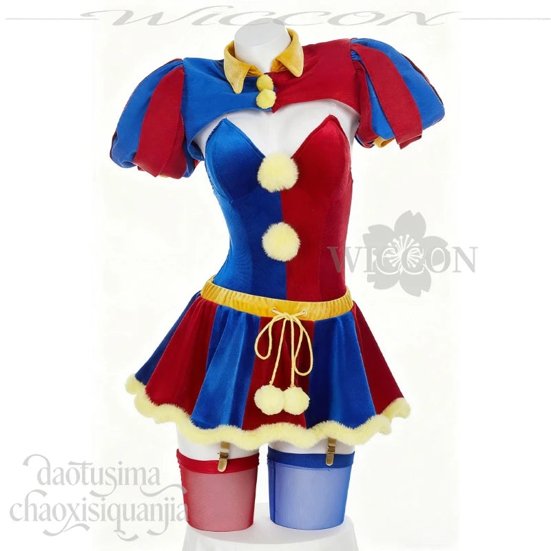 Jirai Kei Clown Girl Cosplay Costume | Red & Blue Mini Dress Complete Set - Big Tim's Magic Emporium