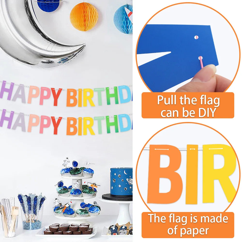 Rainbow Color Happy Birthday Banner Paper Garland Kids 1st Birthday Party Hanging Flags Decoration Rainbow Theme Party Supplies