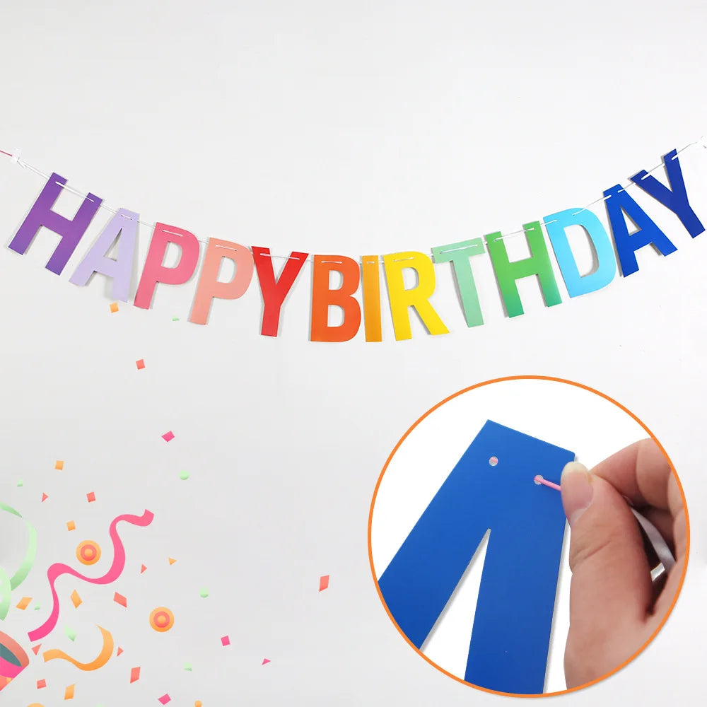 Rainbow Color Happy Birthday Banner Paper Garland Kids 1st Birthday Party Hanging Flags Decoration Rainbow Theme Party Supplies