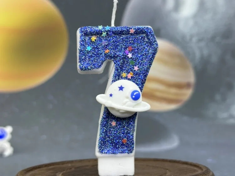 Boys Birthday Number Candle Cake Topper Blue Planetary Universe Children Baby Party One Year Old Dessert Decor Baking Supplies