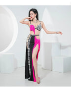 Sparkly Shaabi Belly Dance Competition Gown 4-Piece Beaded Bra, Skirt, Robe & Shorts Set