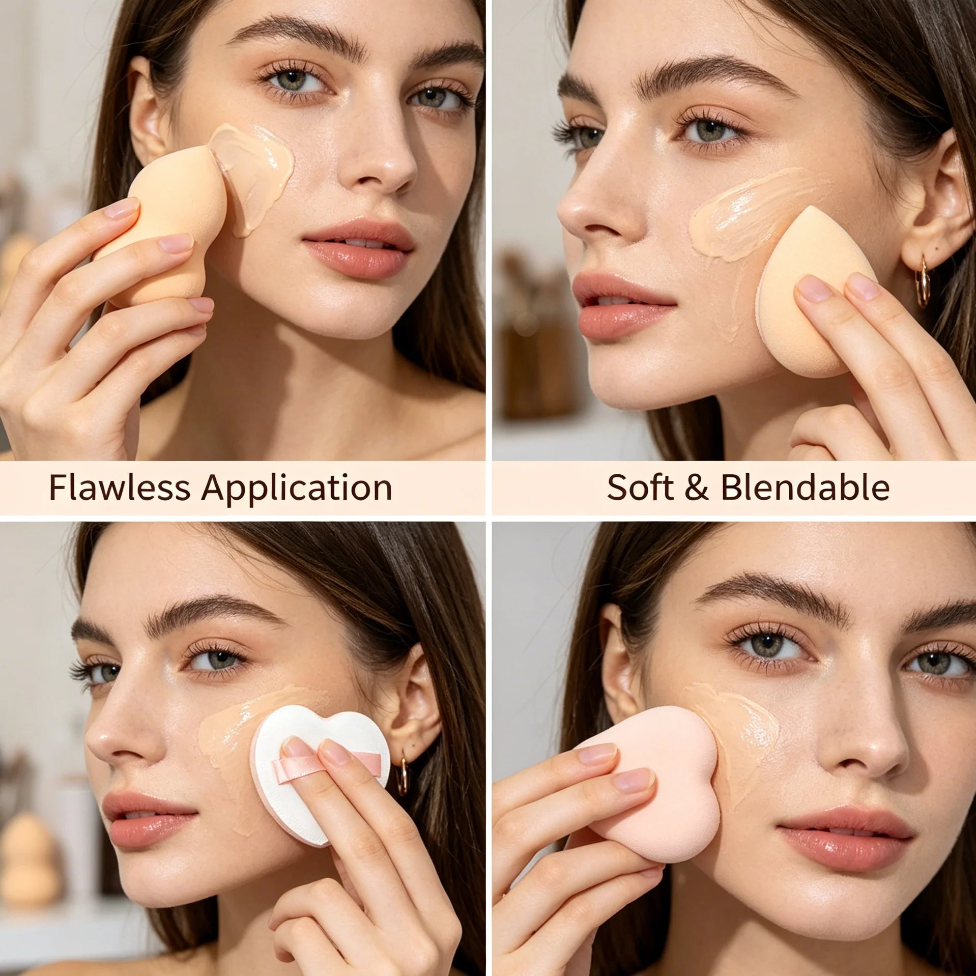 A 4-piece set of skin tone, multi-shade, and versatile makeup sponge kits, perfect for both dry and wet makeup applications.