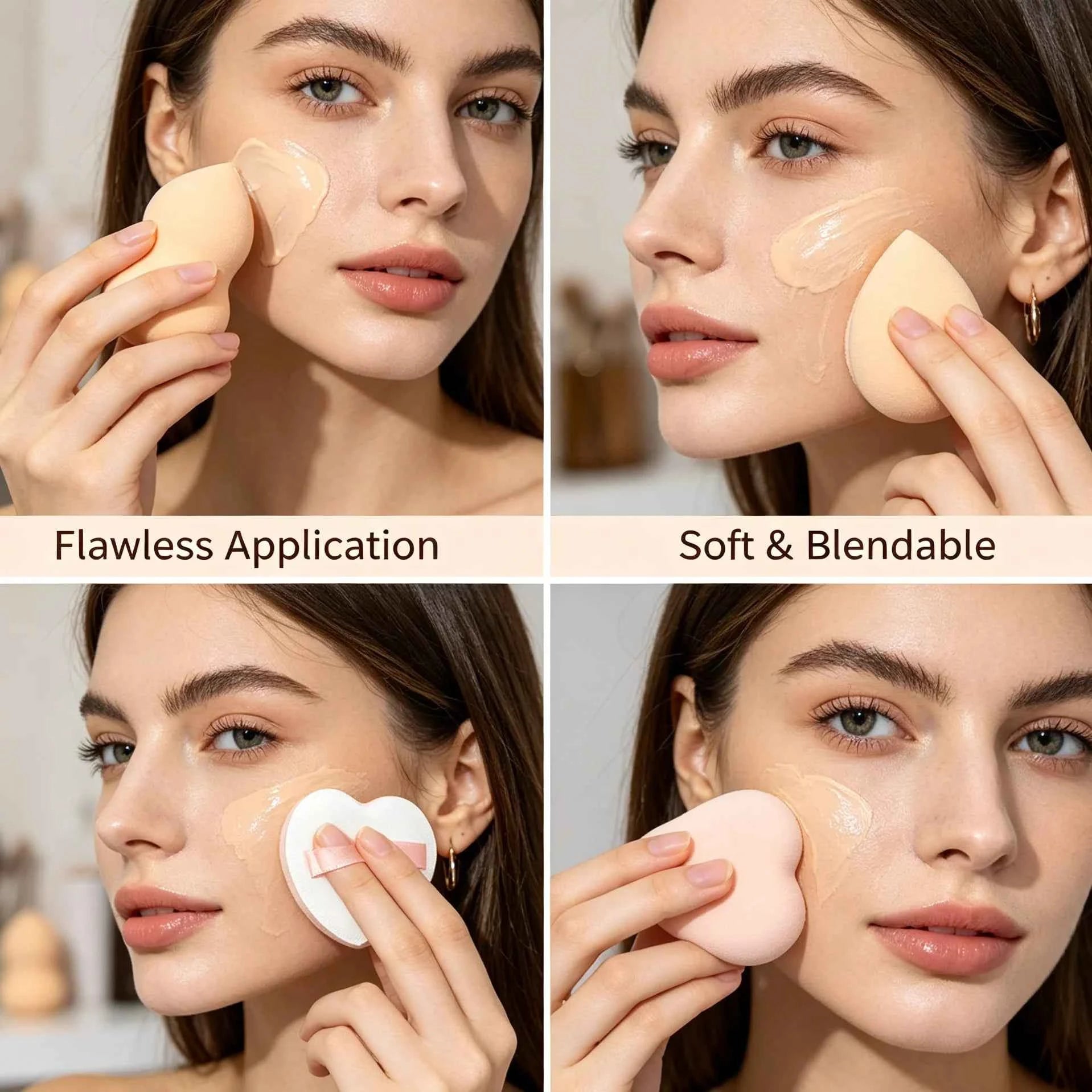 A 4-piece set of skin tone, multi-shade, and versatile makeup sponge kits, perfect for both dry and wet makeup applications.