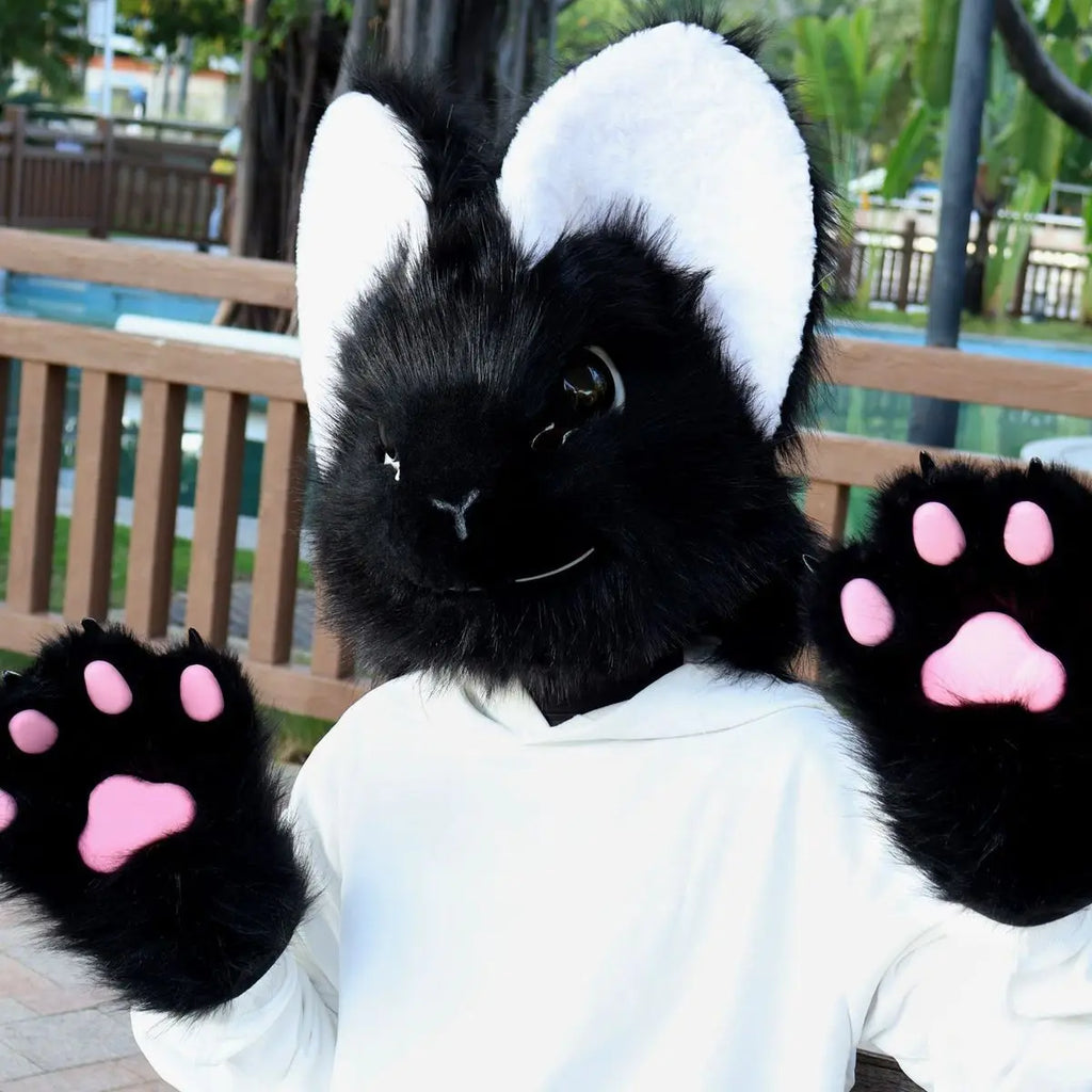 Big Ear Rabbit Head Cover Cosplay Costumes Original Realistic Furry Animal Kigurumi Halloween Wearable Fursuit Accessories - Big Tim's Magic Emporium