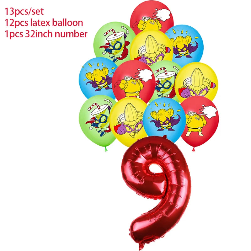 Superzings Birthday Party Decoration Balloon Banner Cake Topper SuperthingsTableware Birthday Party Supplies Baby Shower