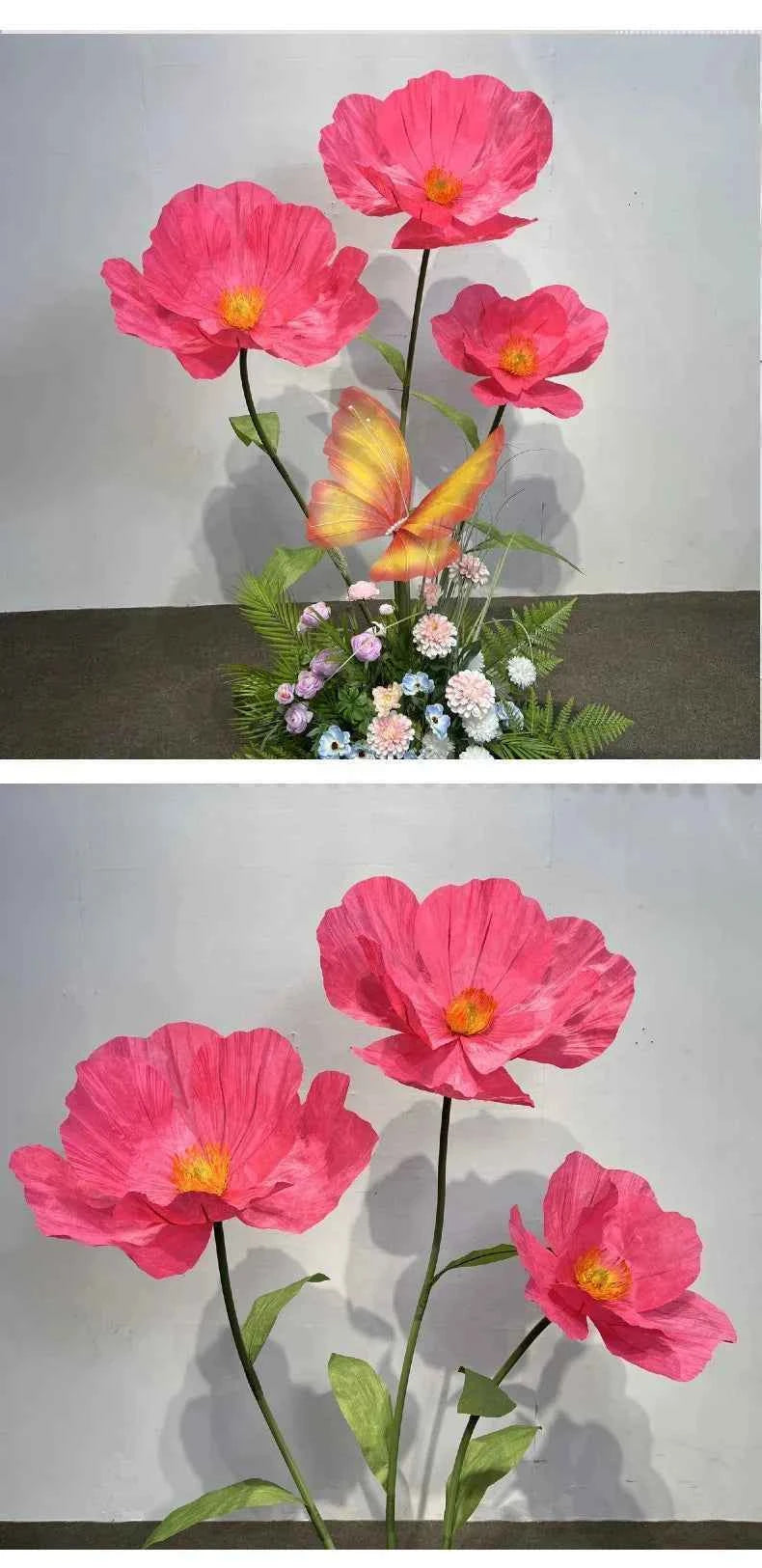 Wedding Artificial Flowers Paper Poppy Flower Wall Garden Decoration Photography Props Window Display Party Supplies Home Decor