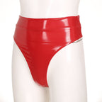 High-Waist Patent Leather Wet-Look Briefs with Adjustable Back Buckle Belt