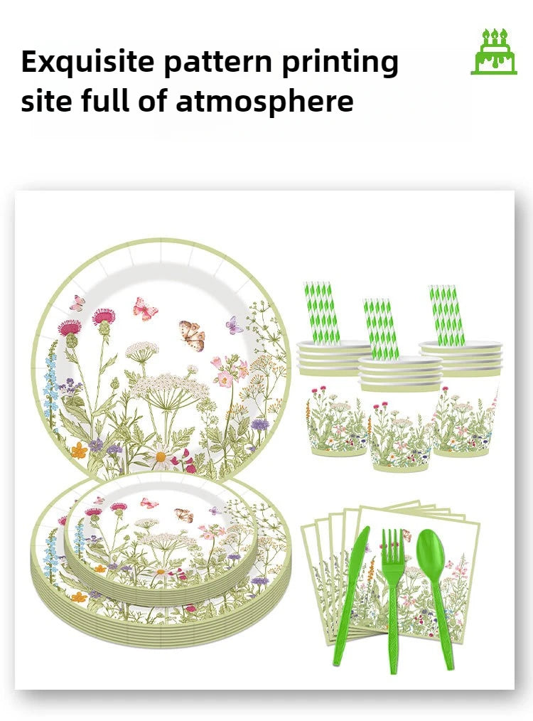 240pcs Spring Flowers Fresh Disposable Paper Tableware Wildflower Plate Birthday Party Decoration Party Supplies Party - Big Tim's Magic Emporium
