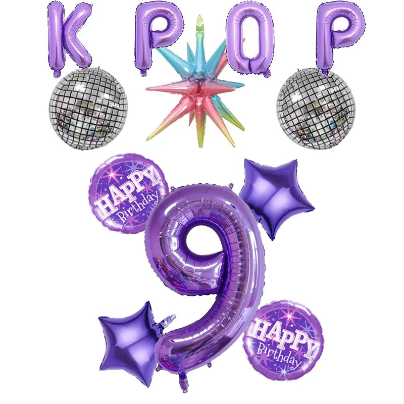 12pc themed party balloon, 32 inch purple digital balloon, KPOP paired with purple birthday balloon and star shaped balloon.