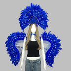 Carnival Elegant Ladies Feather Headdress Wings Two-Piece Role Play Catwalk Halloween Masquerade Carnival Party Suit