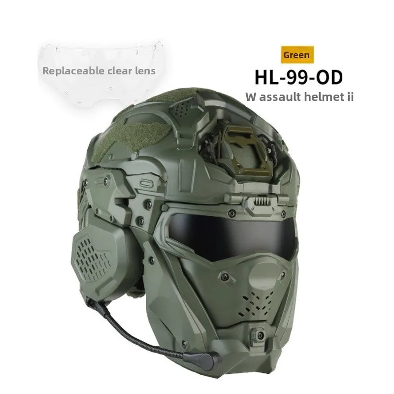 Full Face Helmet with Built-in HD Earphone, Flip-Up Mask & Anti-Fog Fan, Replaceable Lens & NVG Mount for Game/Role-Play/Riding