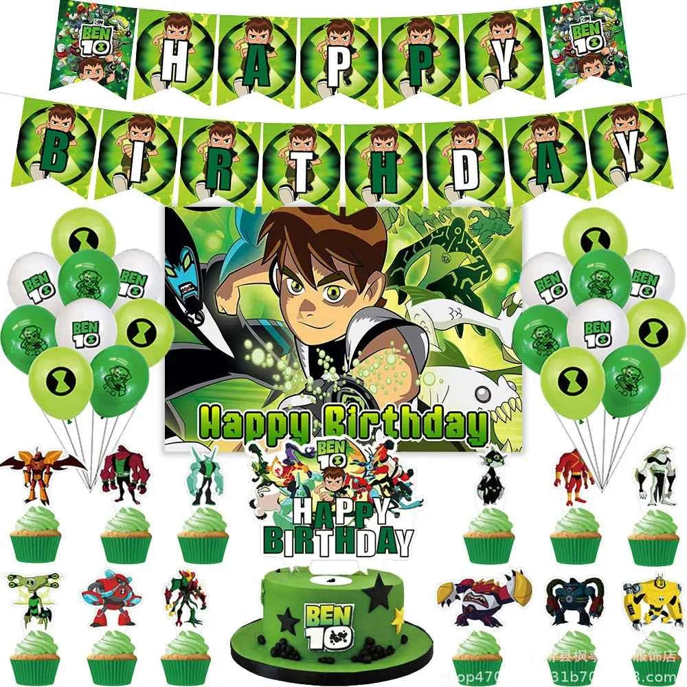 Cartoon Ben-10 Birthday Party Decoration Balloons Favor Set Banner Cake Toppers Baby Shower Boys Gift Party Supplies Photo Prop