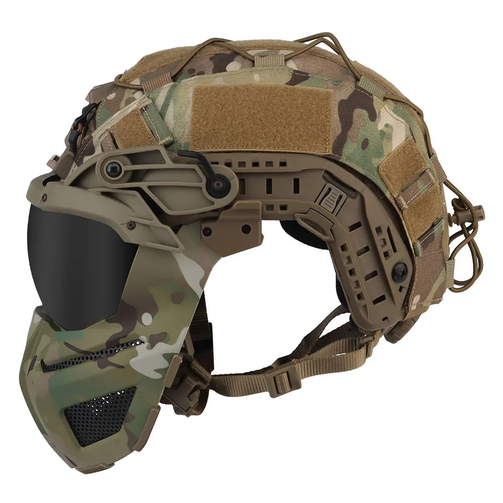 Tactical FAST Helmet Half Face Mask With Flip Goggles Black/Clear 2Pcs Lenses for Hunting Airsoft CS Game Paintball Mask Gear - Big Tim's Magic Emporium