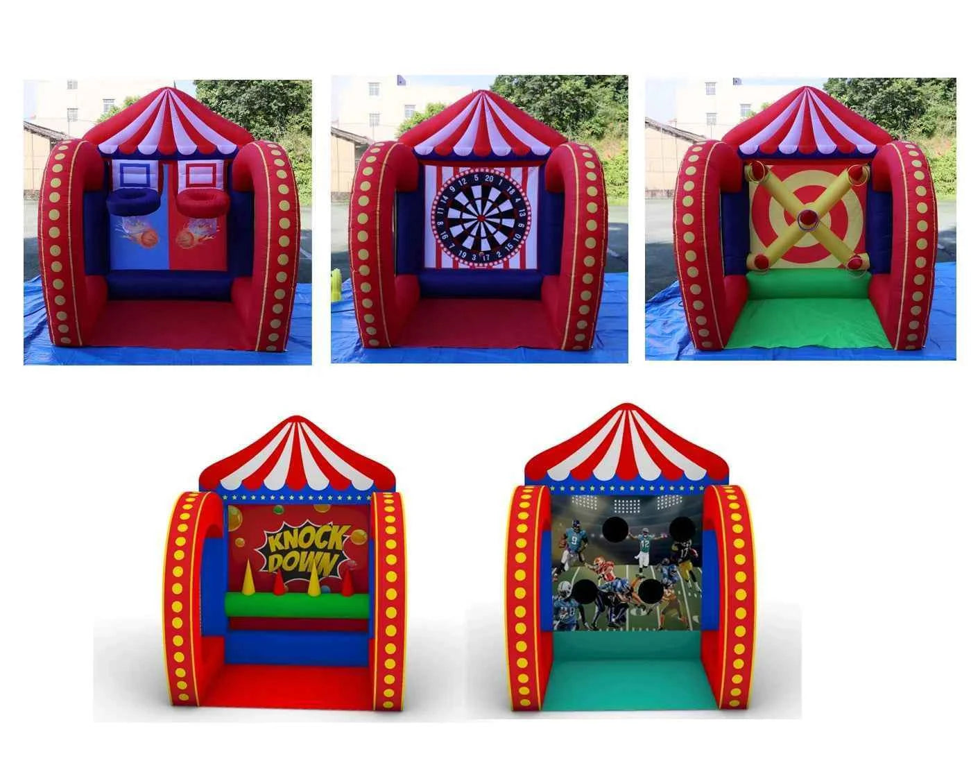 Free air shipping 5 in 1 Inflatable Carnival Bundle Games Soccer Dart Knock Down Ring Ross Game For Kids And Adults Party Game