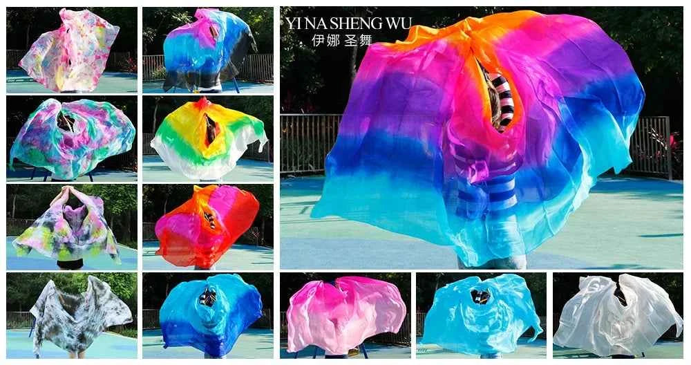 Dance Props 100% Silk Stage Performance Props Half semicircle Belly Dance Silk Semicircle Veils white royal blue