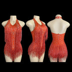 Women's Rhinestone Fringe Dance Bodysuit