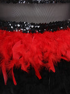 Women's Shiny Sequin Sheer Mesh Feather Latin Jazz Dance Bodysuit