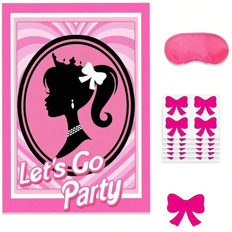 1set Let's Go Party Theme Paper Poster Princess Bow Stickers Bingo Game for Girl Birthday Bachelorette Party Favors Decoration - Big Tim's Magic Emporium