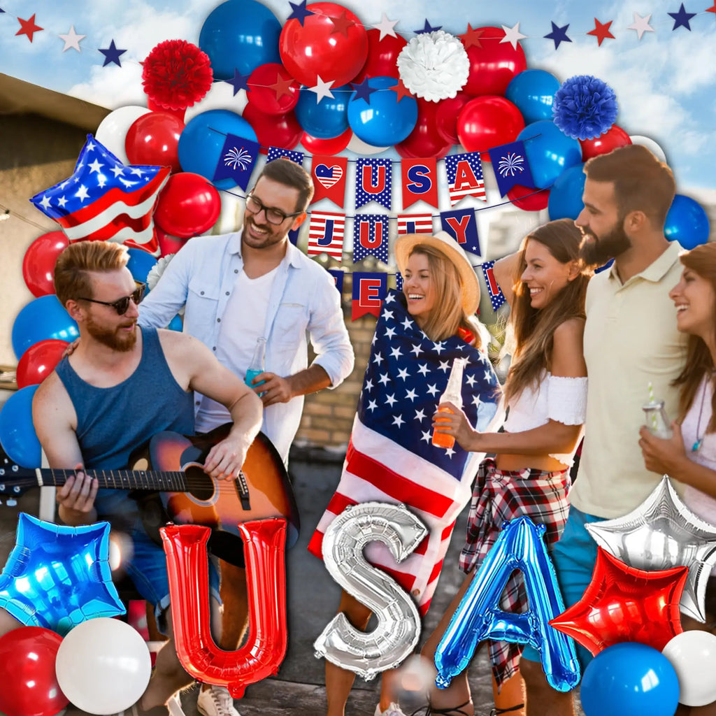 American Party Decorations Independence Day Supplies Banner Balloons Plates For USA 4th Of July Patriotic Theme Party Supplies
