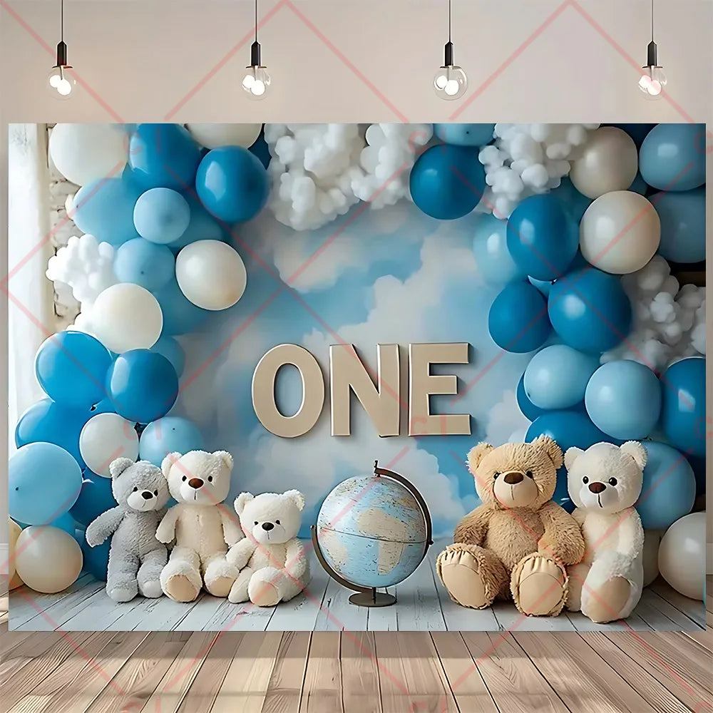 Newborn Baby 1st Birthday Backdrop Pink Blue Balloon Girl Boy Baby Shower Cake Smash Photography Background Decor Photo Studio