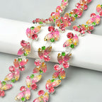The Stardust Pink Blossom – Glitter Pink Leaf Glass Rhinestone Chain & Trim Applique