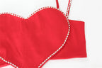 Scarlet Sweetheart Crop Camisole Sculpted Red Bustier Party Bralette Top
