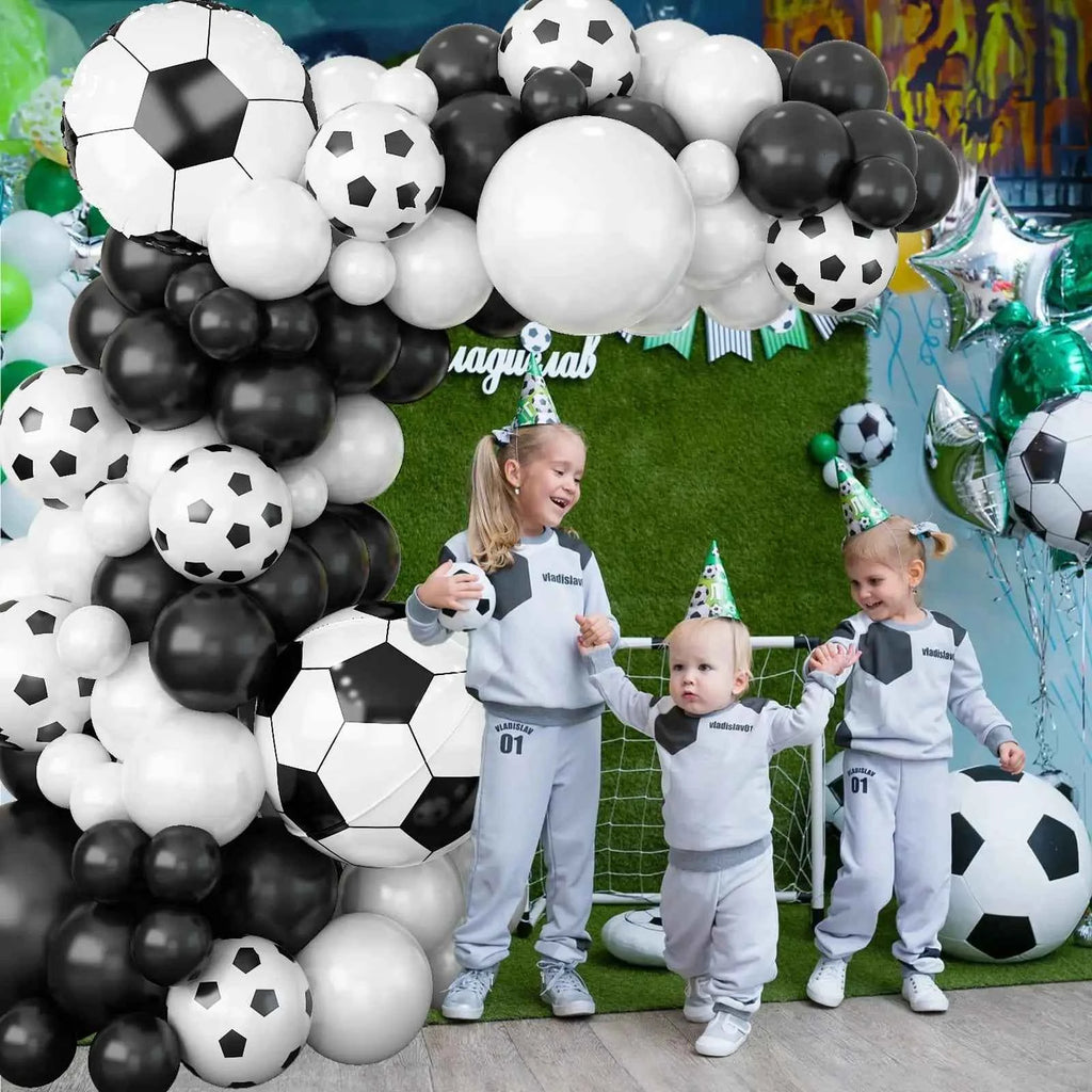 Football Theme Party Balloons Garland Arch Kit Black White 4D Soccer Ball Foil Balloon for Boy's Birthday  Party Decoration