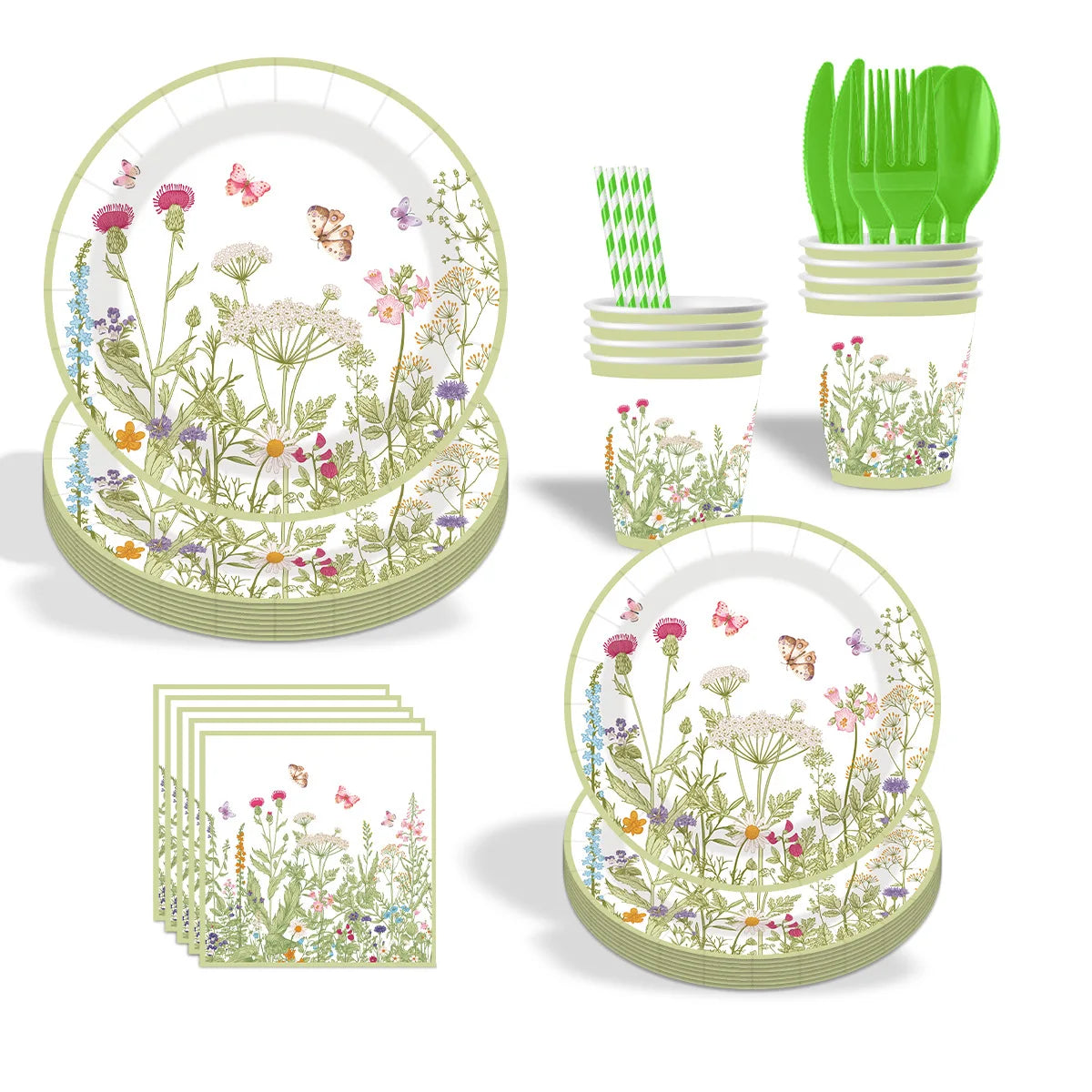 240pcs Spring Flowers Fresh Disposable Paper Tableware Wildflower Plate Birthday Party Decoration Party Supplies Party - Big Tim's Magic Emporium