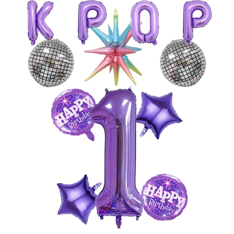 12pc themed party balloon, 32 inch purple digital balloon, KPOP paired with purple birthday balloon and star shaped balloon.