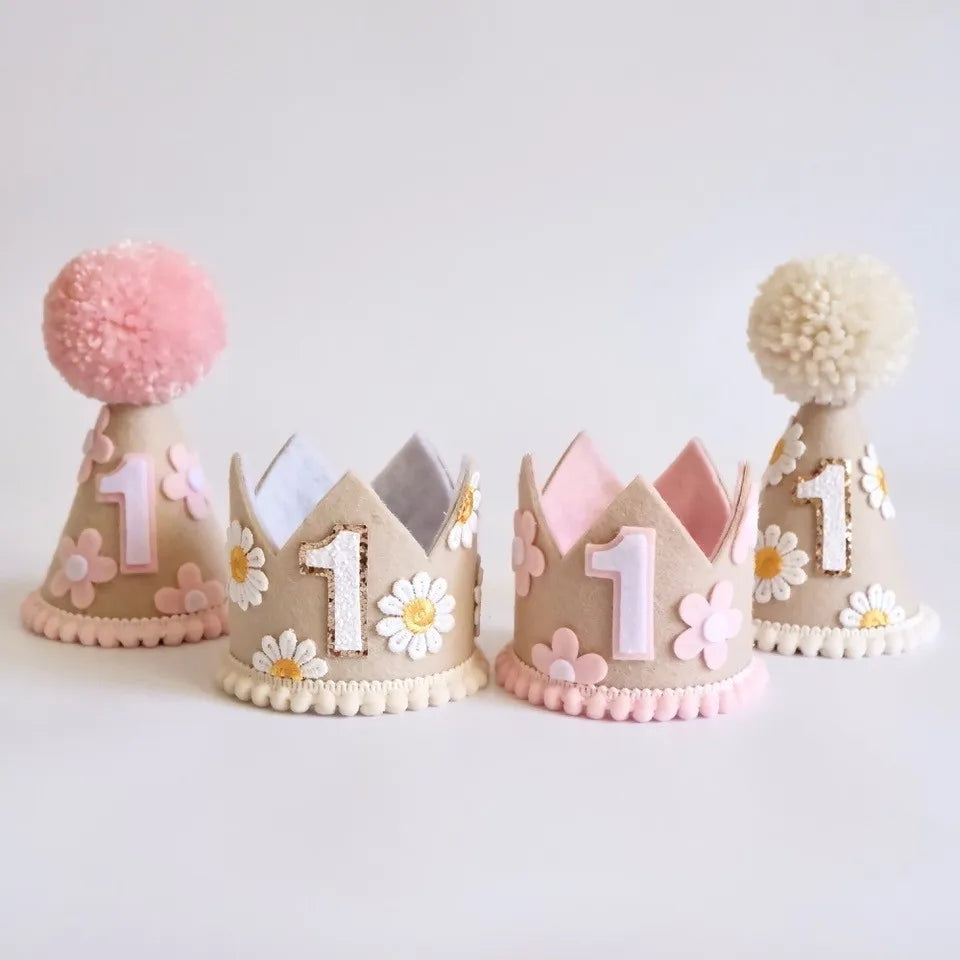 Neutral party hat, 1st birthday, 2nd birthday crown, Cake smash prop, birthday crown, party hat, first birthday girl, boy. - Big Tim's Magic Emporium