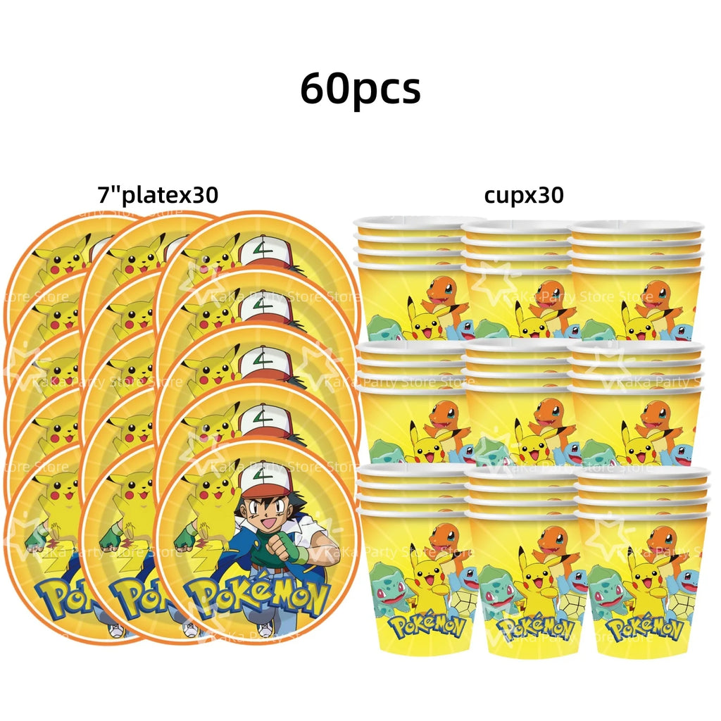 30people Pokemon Party Birthday Decoration Set Pokemon Party Plates and Cup Pikachu Paper Cup Pikachu Party Favours Supplies - Big Tim's Magic Emporium