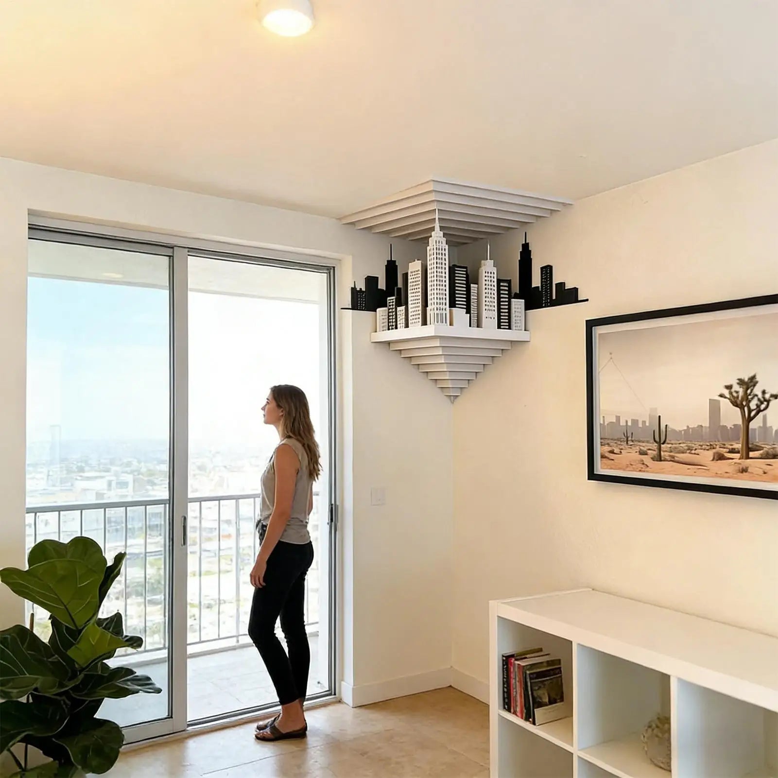 3D Optical Illusion Wall Sticker Corner Wall Art Decor Removable Optical Illusion Sticker for Indoor Living Room Bedroom Study