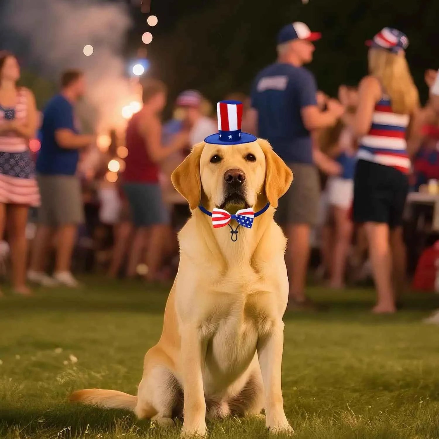4th of July Dog Outfit, Patriotic Dog Top Hat and Bow Tie Collar Set, Pet Independence Day Costume Accessories for Dogs Cats Pup