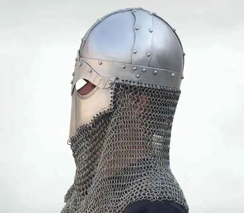Full Face Handmade Viking Helmet Chainmail Aventail Mild Steel Medieval Armor Cosplay Reenactment Antique Display Collectible
